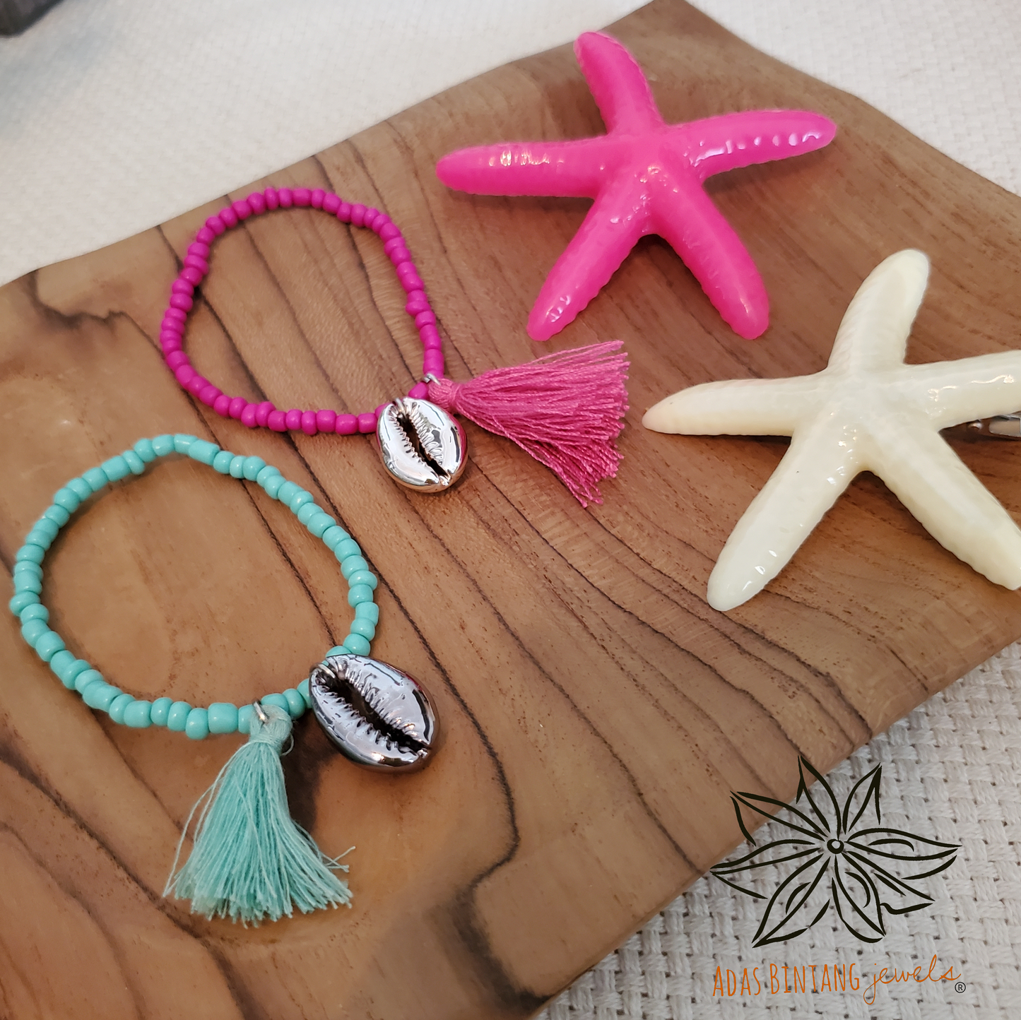 Pink Beads/Silver Buzio Bracelet Beach Collection
