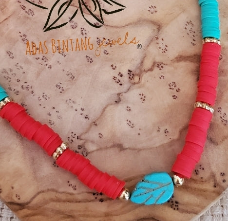 Blue/Red Disc Necklace Beach Collection