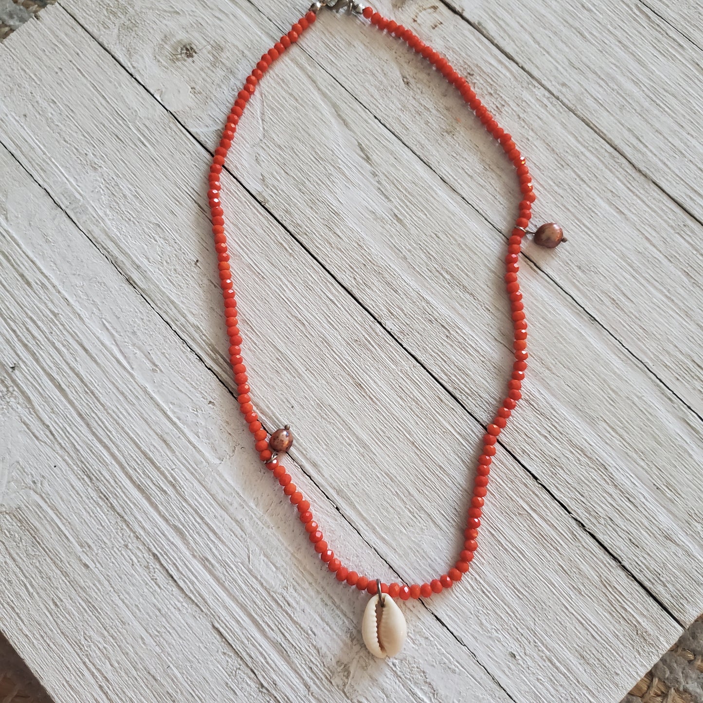 Orange Beads/White Buzio  Necklace Beach Collection