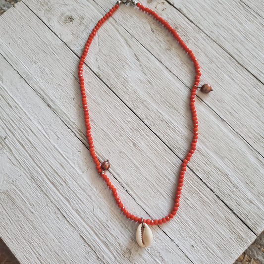 Orange Beads/White Buzio  Necklace Beach Collection