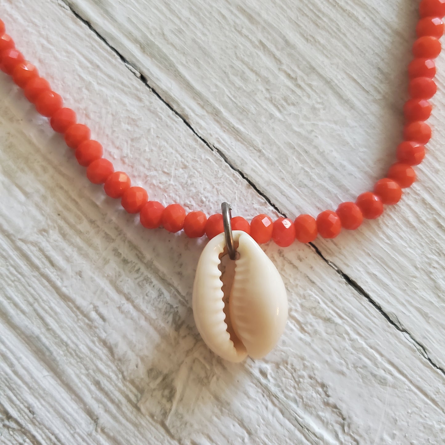 Orange Beads/White Buzio  Necklace Beach Collection