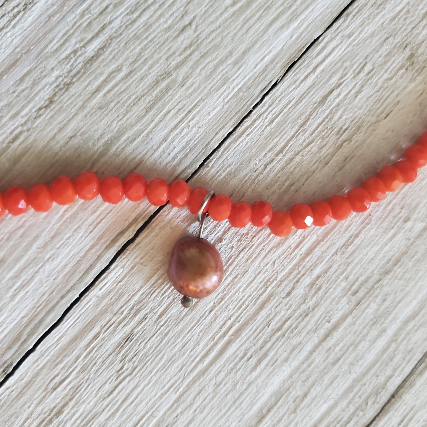 Orange Beads/White Buzio  Necklace Beach Collection