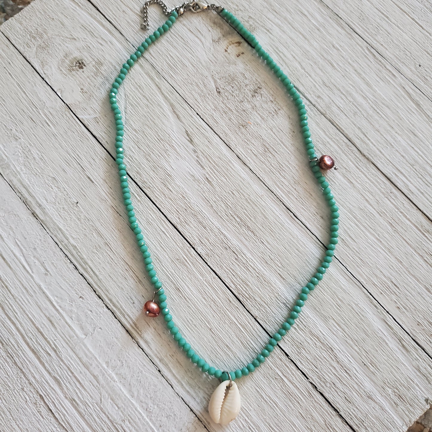 Aqua Beads/White Buzio Necklace Beach Collection