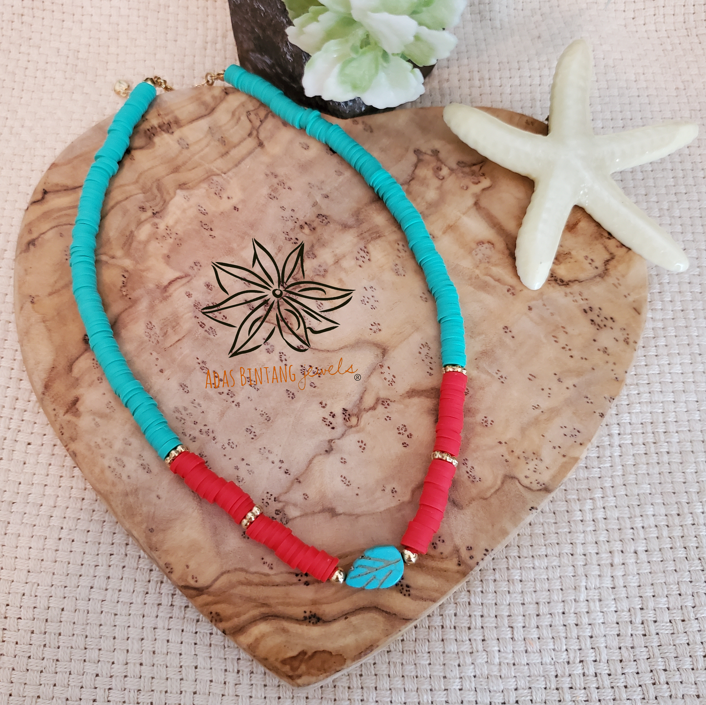 Blue/Red Disc Necklace Beach Collection