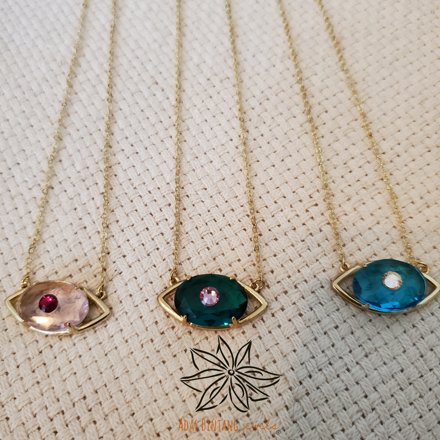 Lucky Eye Necklace Pink Glass Stone