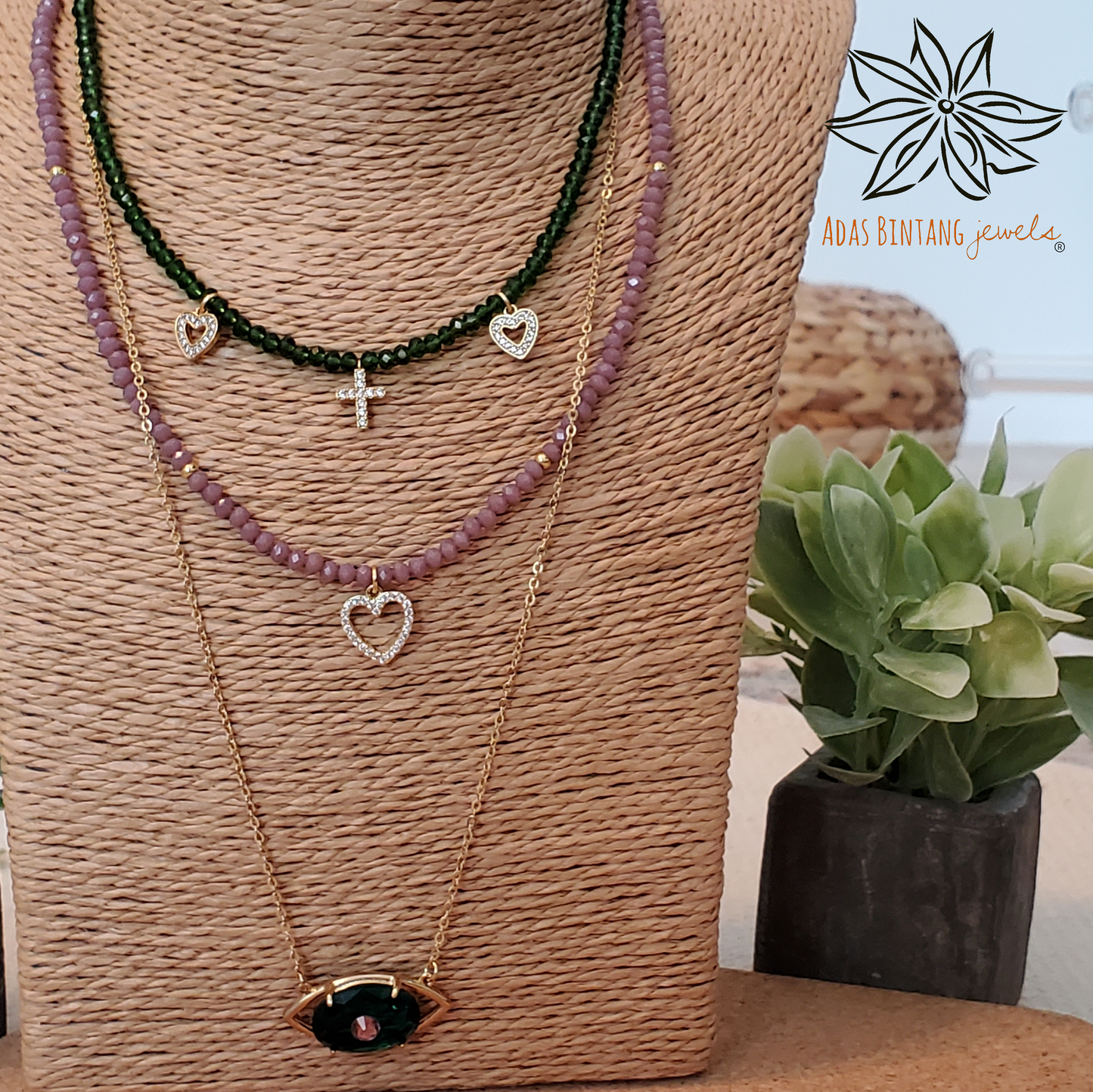 Bicone Glass Beads / Rose Alabaster Necklace