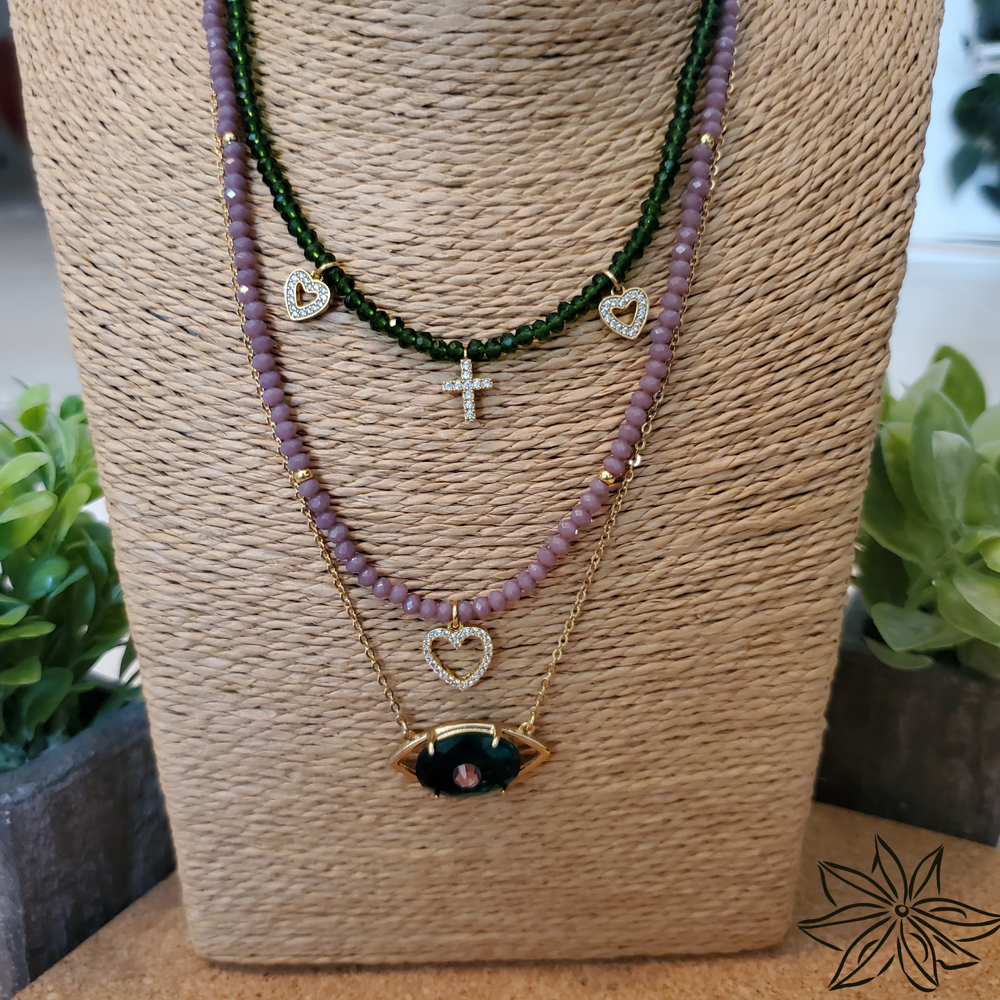 Bicone Glass Beads / Fern Green Necklace