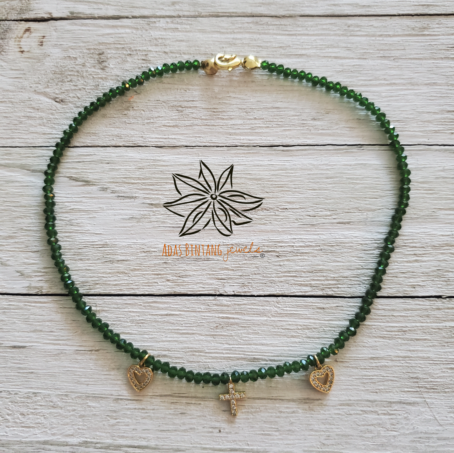 Bicone Glass Beads / Fern Green Necklace