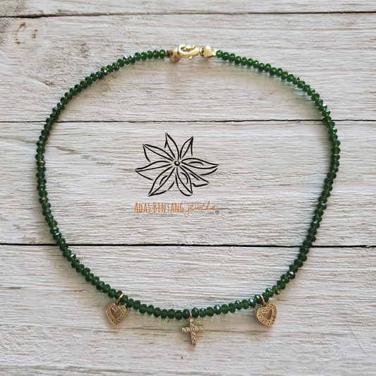 Bicone Glass Beads / Fern Green Necklace