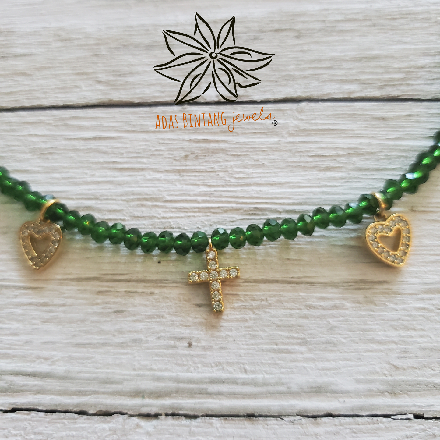 Bicone Glass Beads / Fern Green Necklace