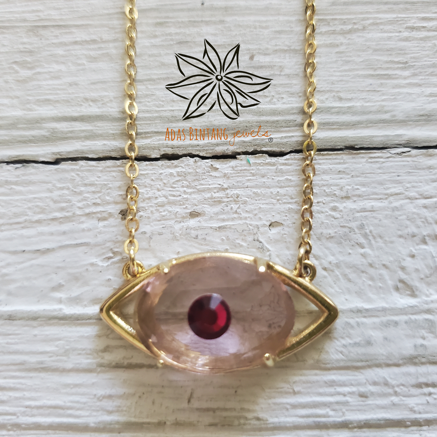 Lucky Eye Necklace Pink Glass Stone