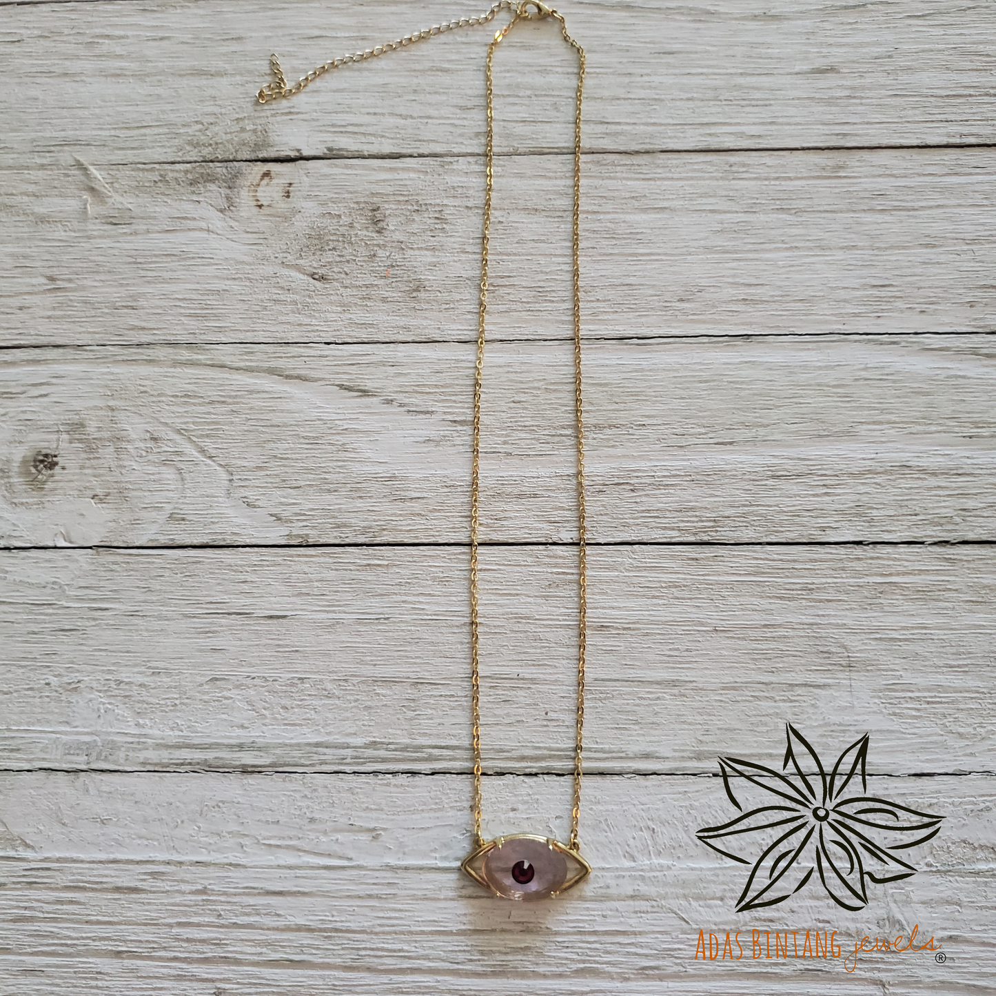 Lucky Eye Necklace Pink Glass Stone