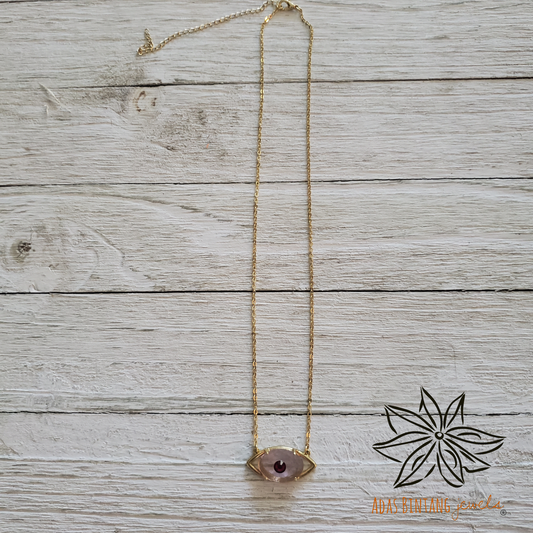 Lucky Eye Necklace Pink Glass Stone