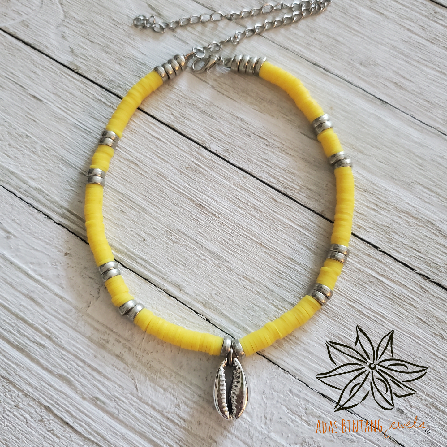 Yellow Discs/Silver Buzio Necklace Beach Collection