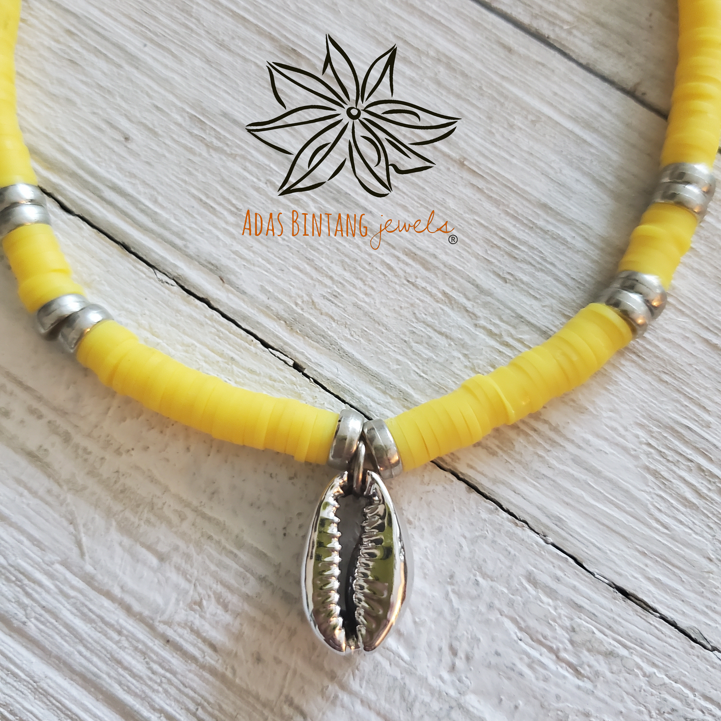 Yellow Discs/Silver Buzio Necklace Beach Collection