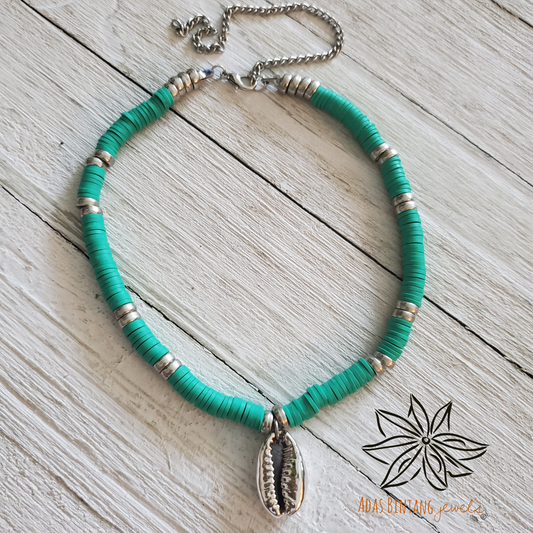 Green Discs/Silver Buzio Necklace Beach Collection