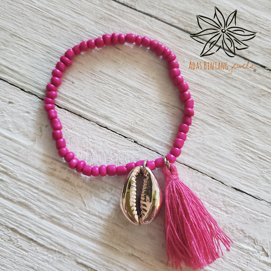 Pink Beads/Silver Buzio Bracelet Beach Collection