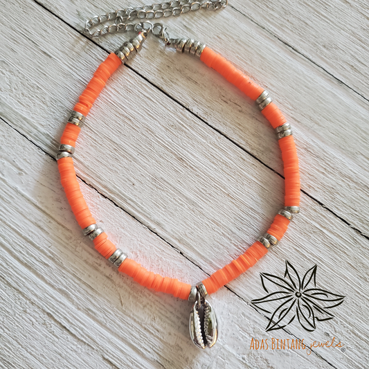 Orange Discs/Silver Buzio Necklace Beach Collection