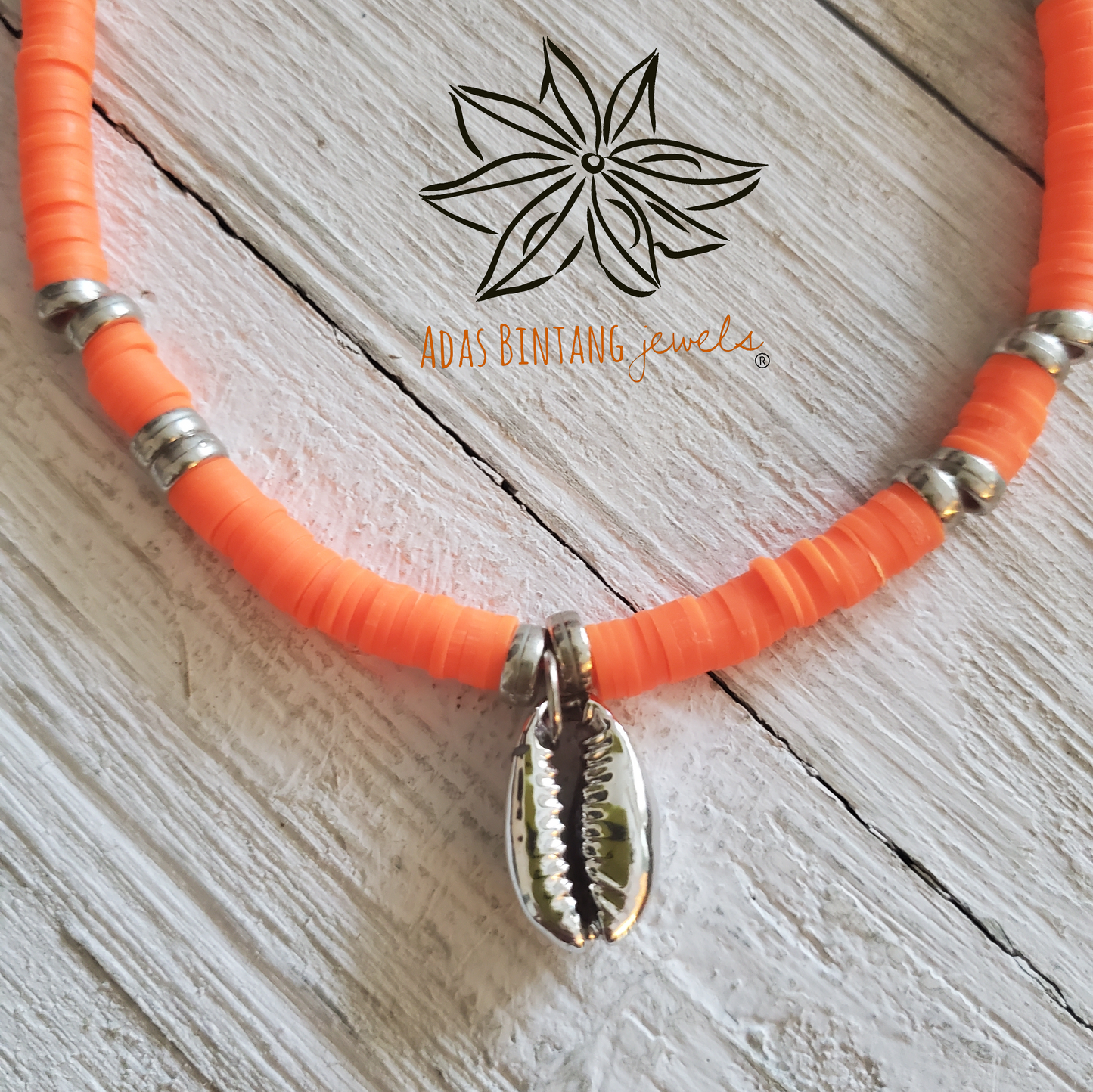 Orange Discs/Silver Buzio Necklace Beach Collection